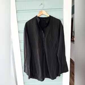 COS minimalist black swing blouse 100% cotton mixed media lagenlook fall casual